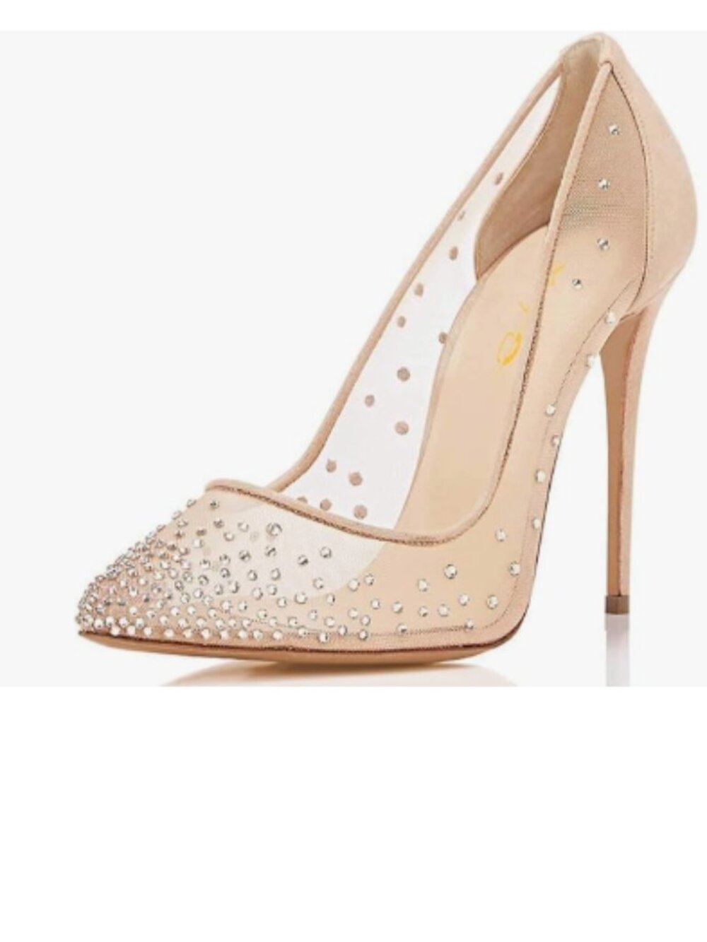 XYD Nude Rhinestones Studded Stiletto High Heels Mesh for Women Slip On Pumps